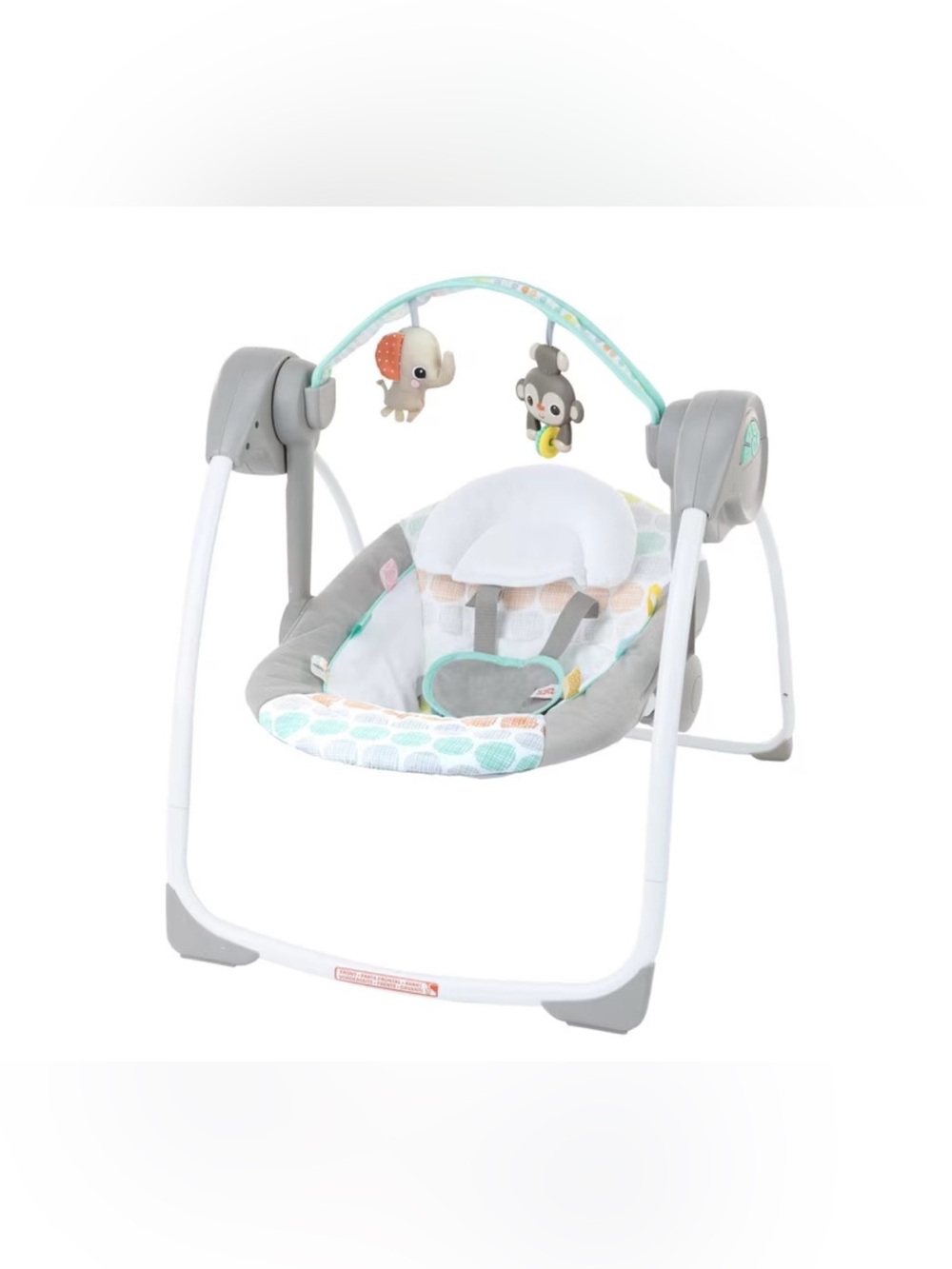 Bright Starts Baby Swing Bouncer - Gray & Mint Plush Seat with Toy Bar